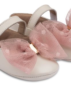 Babywalker Βαπτιστικό Παπούτσι MI1573 Μπαλαρίνα με Τούλινο Φιόγκο από Δέρμα Πέρλα σε ροζ Χρώμα