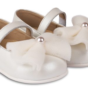 Βαπτιστικό Παπούτσι Babywalker PRI2615 Γοβάκι Μονή Μπαρέτα Τούλινος Φιόκος με Πέρλα σε Εκρού Χρώμα